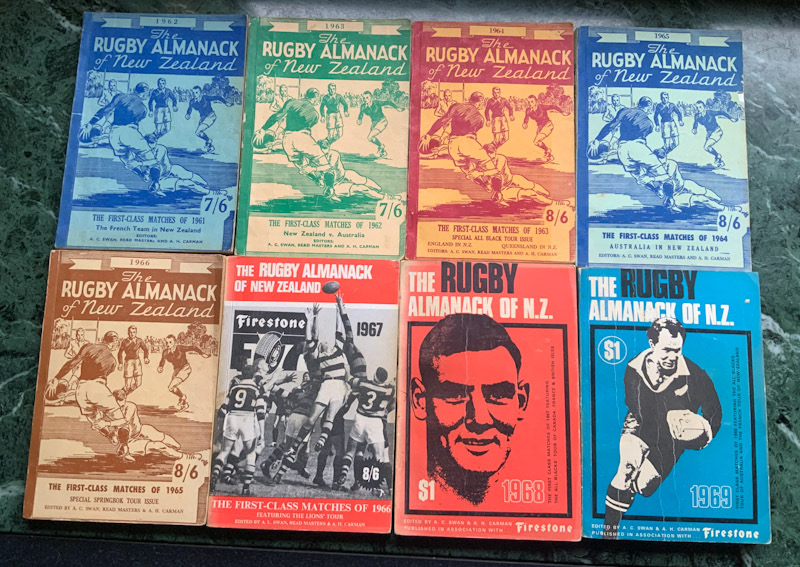 Collection of 25 consecutive New Zealand rugby Almanack books plus an additional 2 rugby books 1954 to 1978